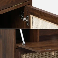 Secretary desk with wood decor, cane and 2 doors