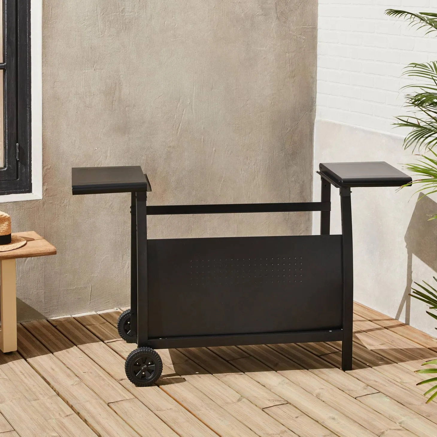 Serving cart for Porthos, 4-burner steel griddle