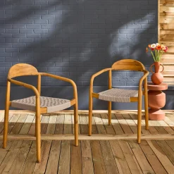 Set of 2 acacia wood armchairs with resin seat