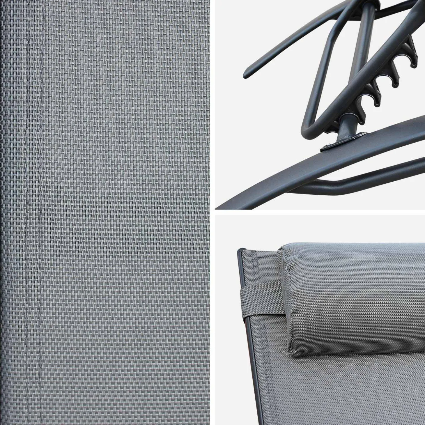 Set of 2 aluminium and textilene sun loungers, 4 reclining positions