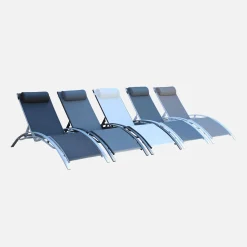 Set of 2 aluminium and textilene sun loungers, 4 reclining positions
