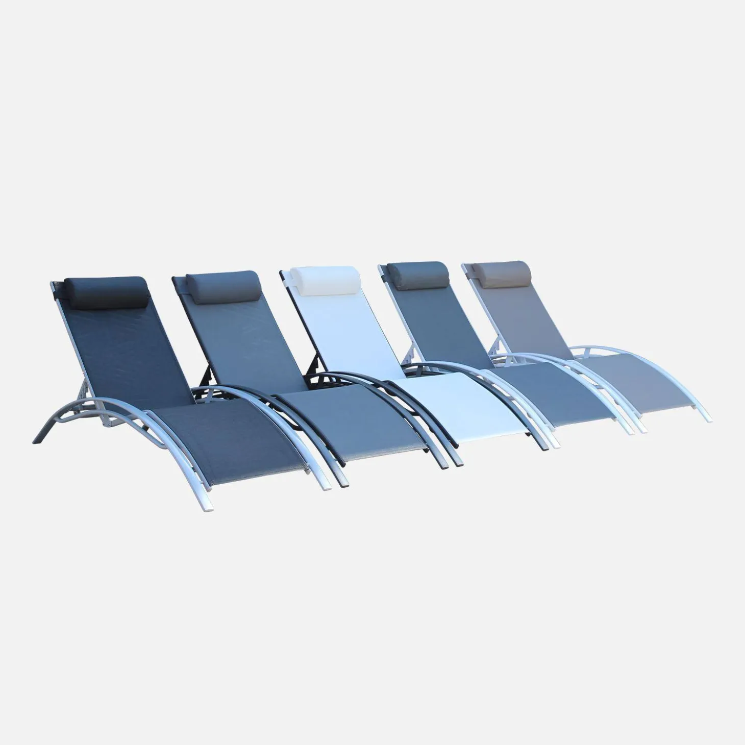 Set of 2 aluminium and textilene sun loungers, 4 reclining positions