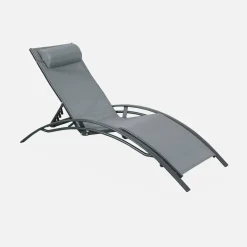 Set of 2 aluminium and textilene sun loungers, 4 reclining positions