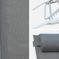 Set of 2 aluminium and textilene sun loungers, 4 reclining positions