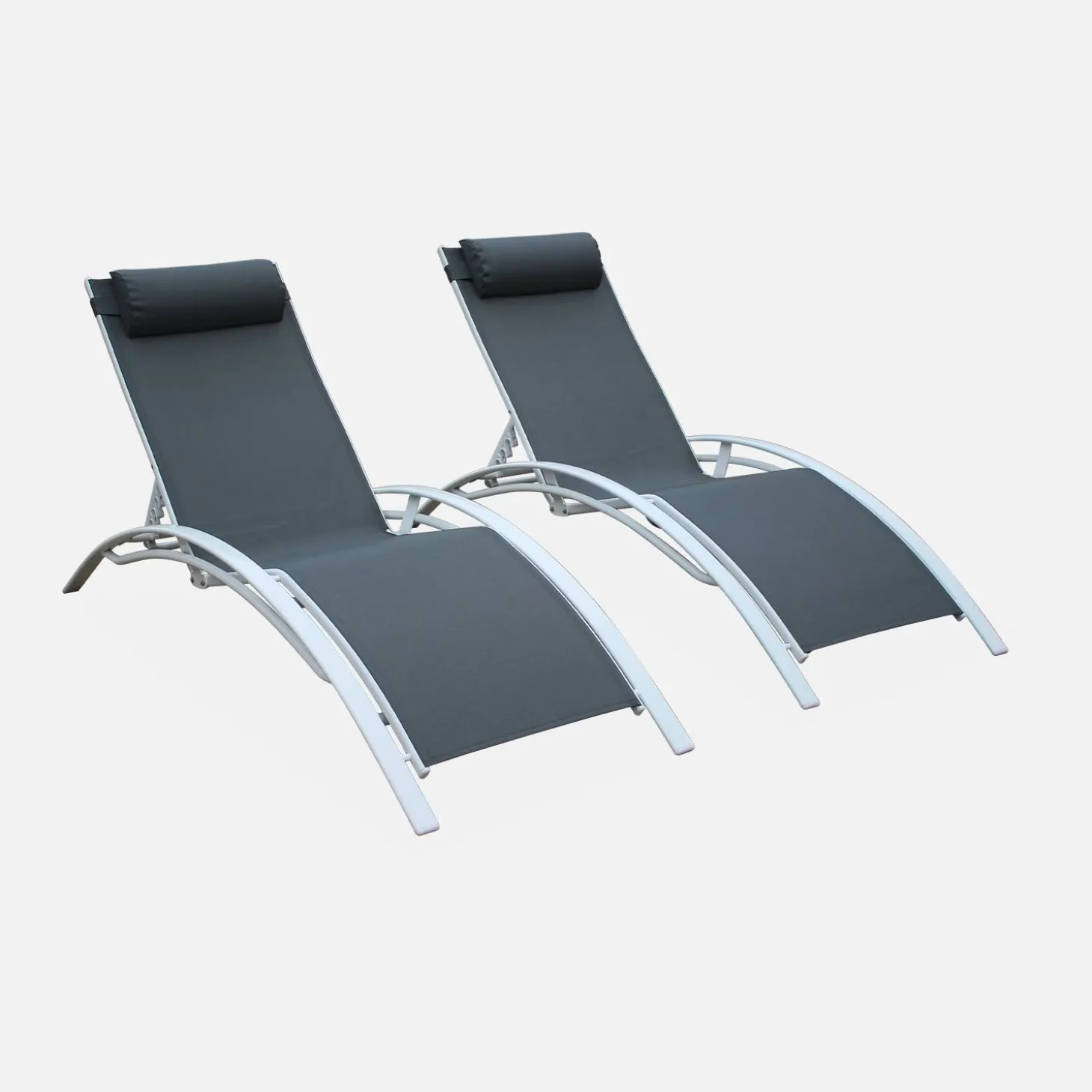 Set of 2 aluminium and textilene sun loungers, 4 reclining positions
