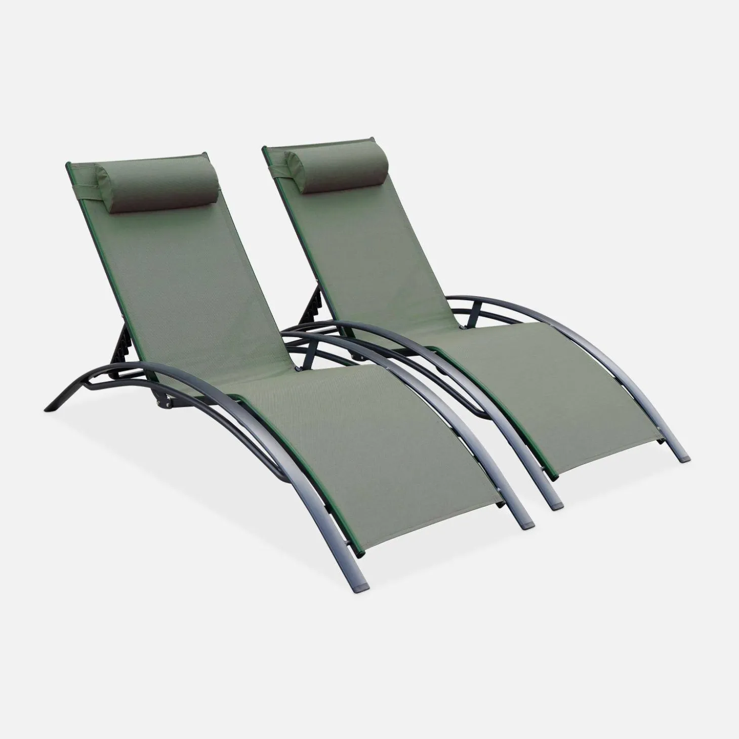 Set of 2 aluminium and textilene sun loungers, 4 reclining positions
