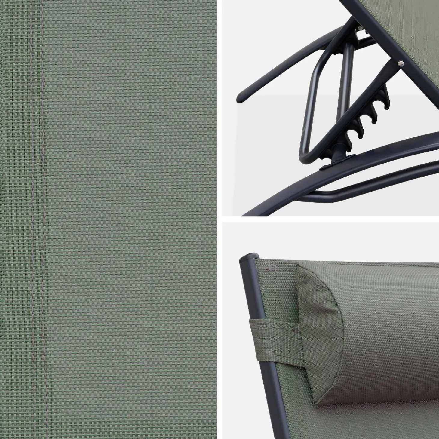 Set of 2 aluminium and textilene sun loungers, 4 reclining positions