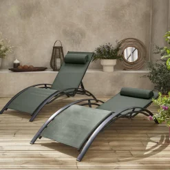 Set of 2 aluminium and textilene sun loungers, 4 reclining positions