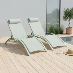 Set of 2 aluminium and textilene sun loungers, 4 reclining positions