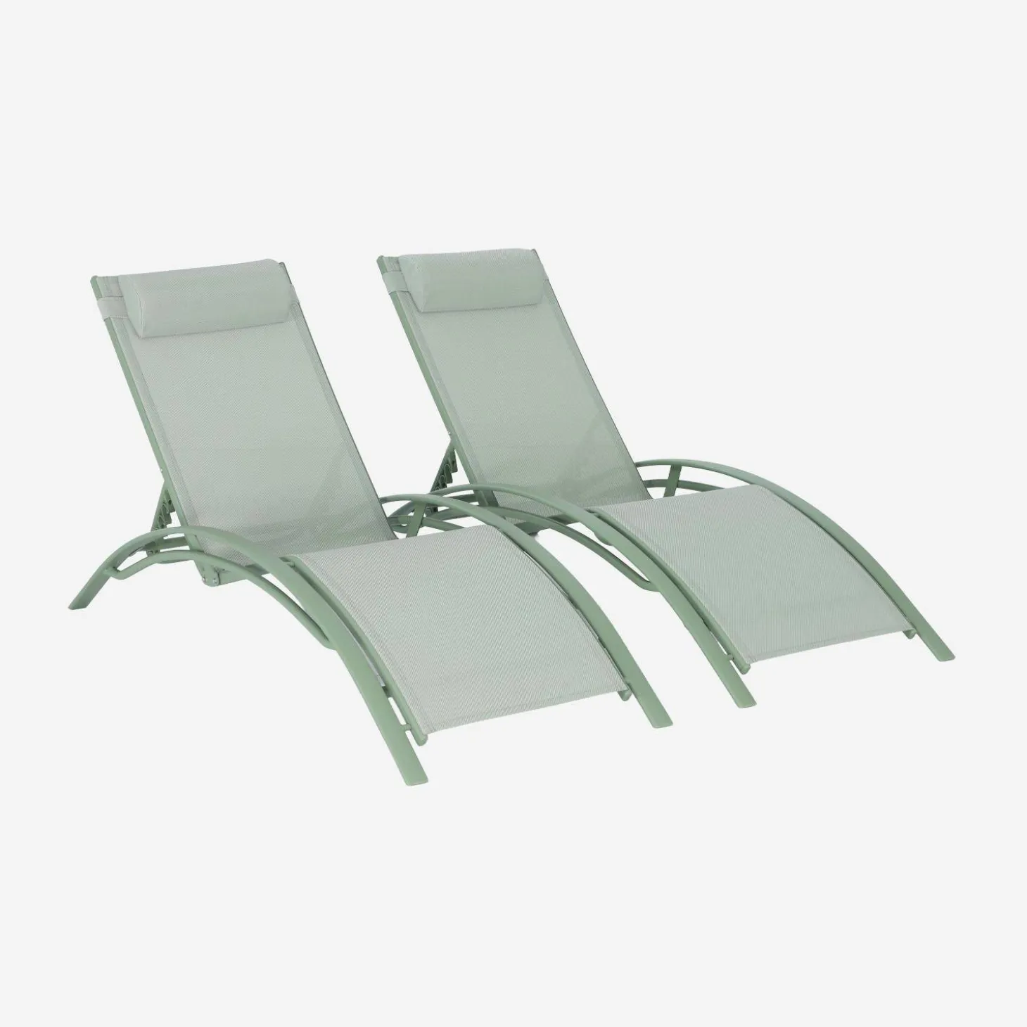 Set of 2 aluminium and textilene sun loungers, 4 reclining positions