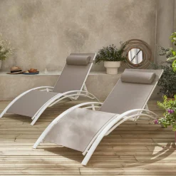 Set of 2 aluminium and textilene sun loungers, 4 reclining positions