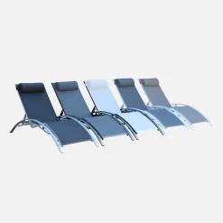 Set of 2 aluminium and textilene sun loungers, 4 reclining positions