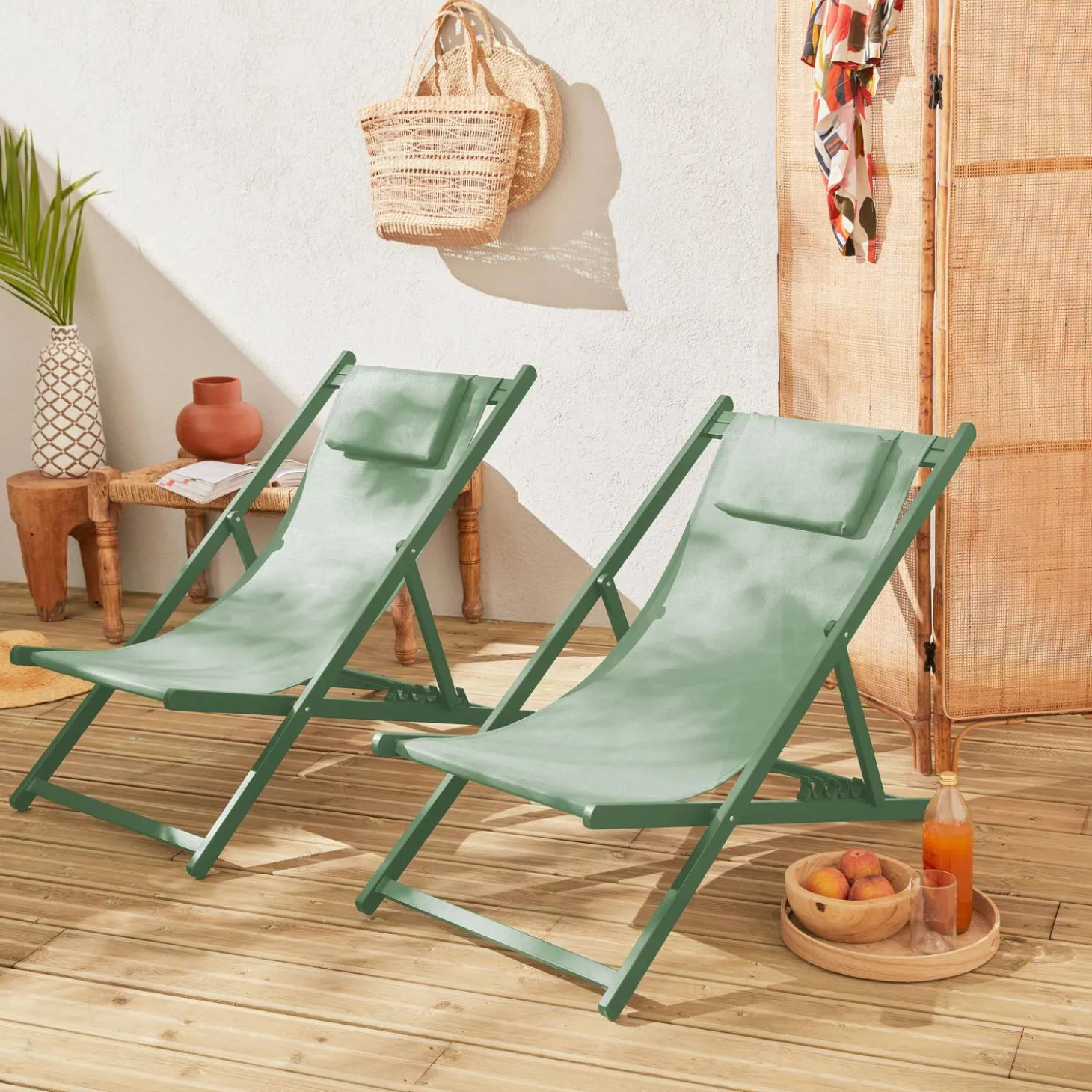 Set of 2 Aluminium multi-position sun loungers