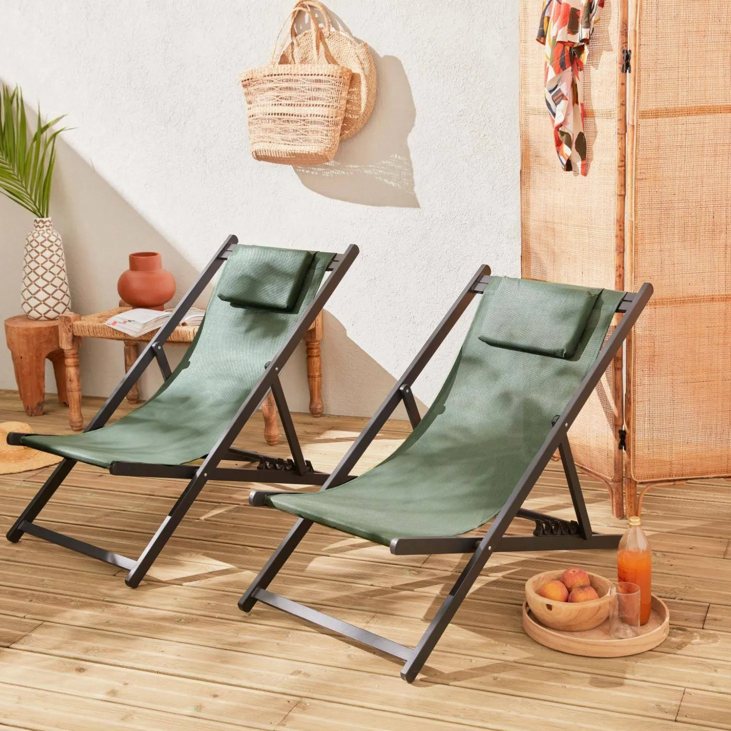 Set of 2 Aluminium multi-position sun loungers