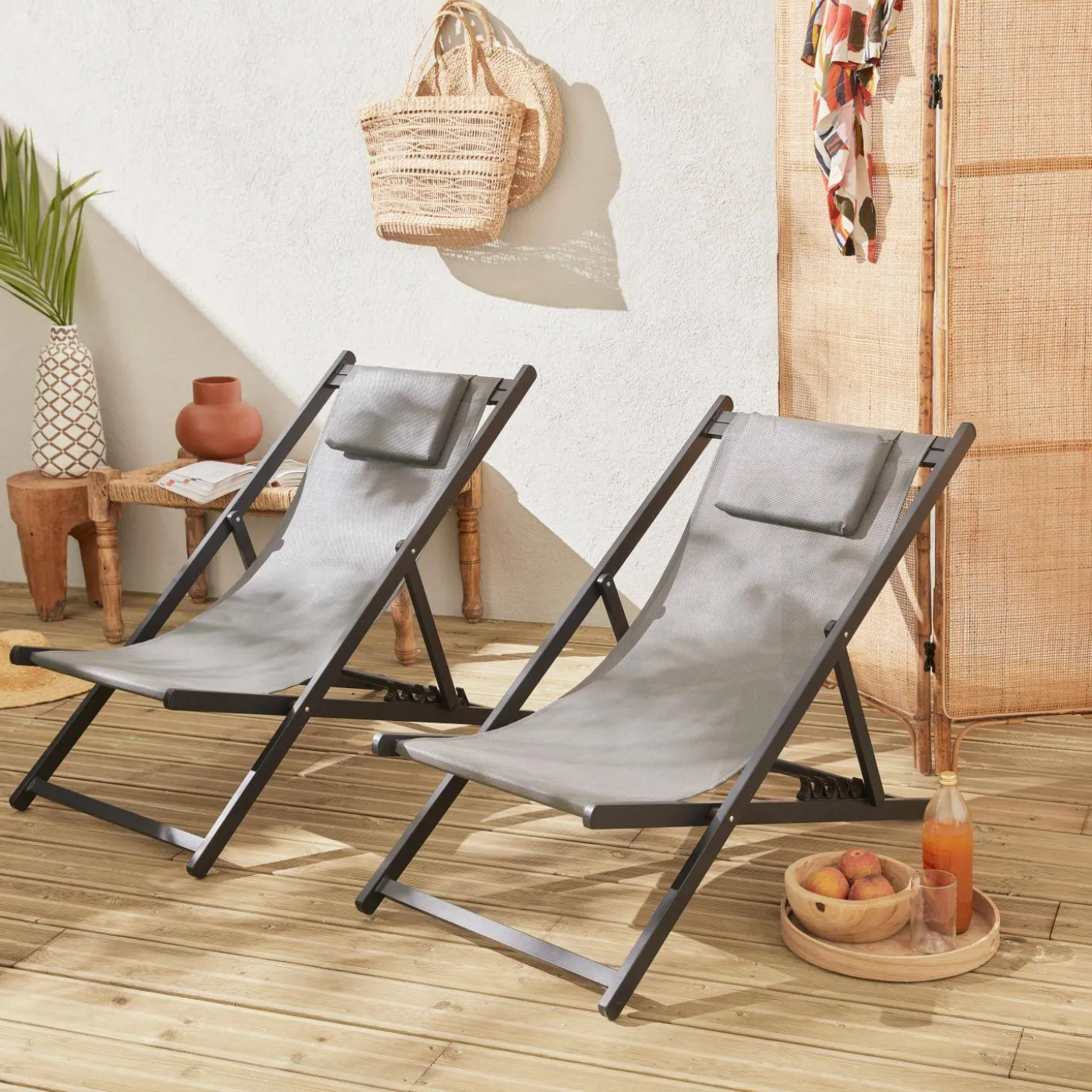 Set of 2 Aluminium multi-position sun loungers