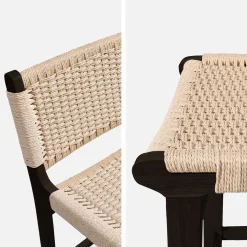 Set of 2 bar stools made of rubberwood with rope seating