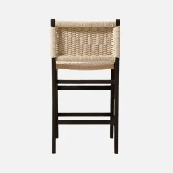Set of 2 bar stools made of rubberwood with rope seating