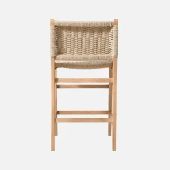 Set of 2 bar stools made of rubberwood with rope seating