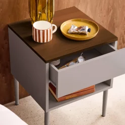 Set of 2 bedside tables metal and wood decor 1 door 1 niche