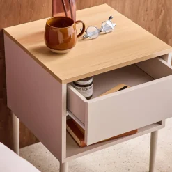 Set of 2 bedside tables metal and wood decor 1 door 1 niche