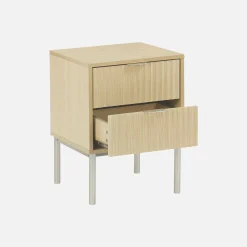 Set of 2 bedside tables with wood and metal effect