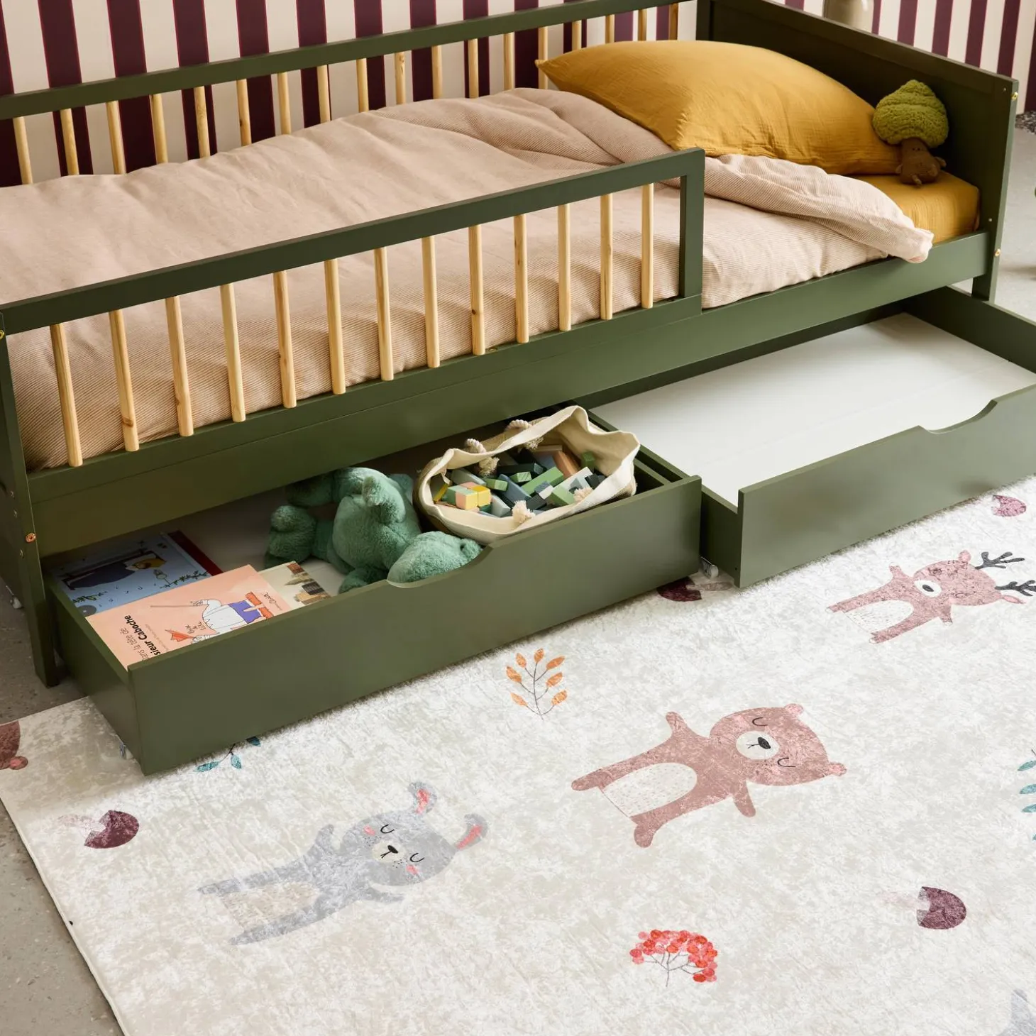Set of 2 children's bed drawers pine wood