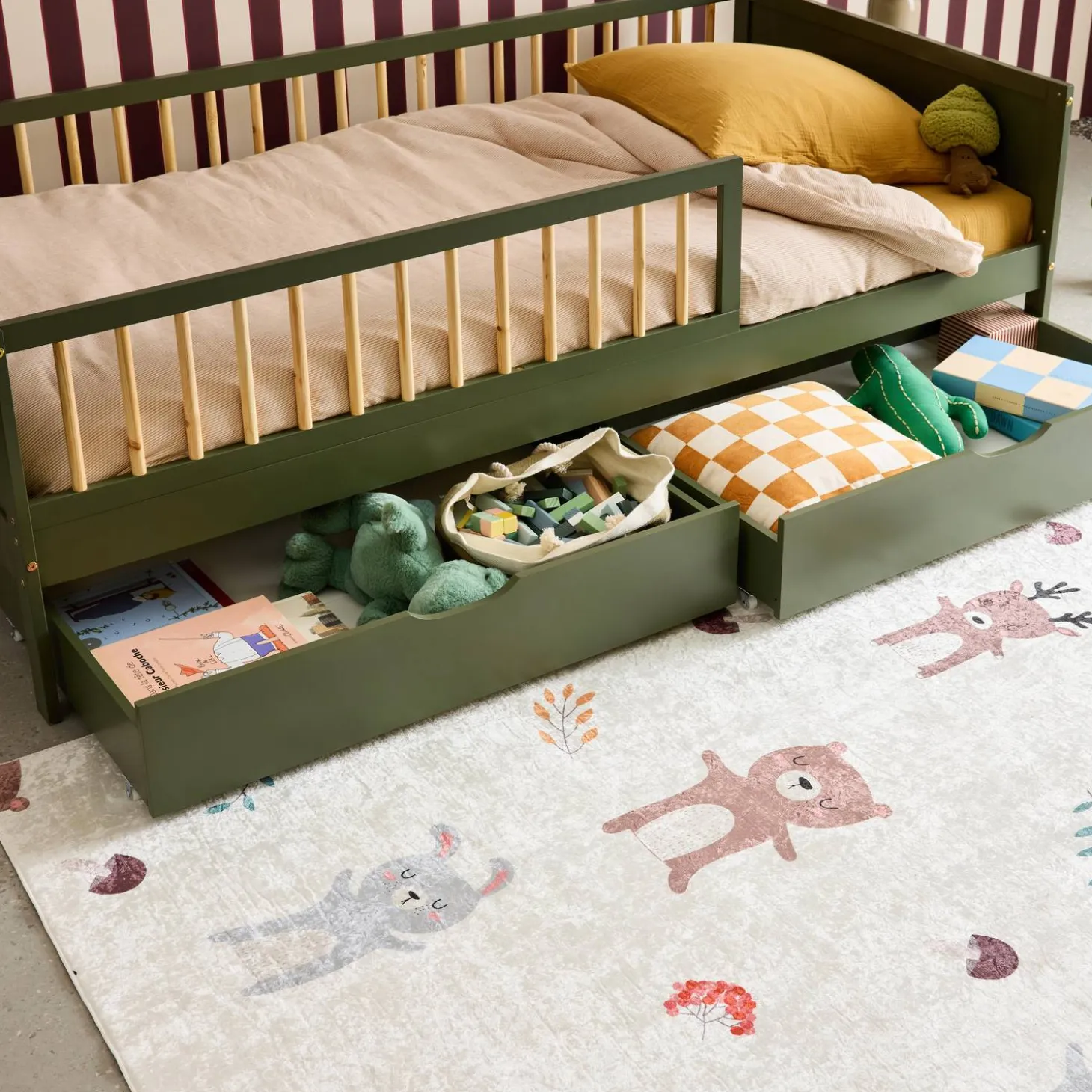 Set of 2 children's bed drawers pine wood
