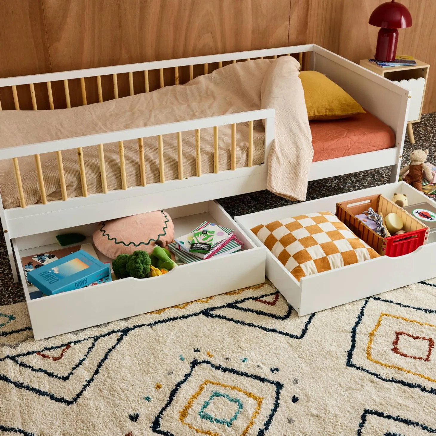Set of 2 children's bed drawers pine wood