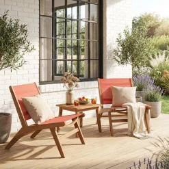Set of 2 easy chairs acacia wood and textilene