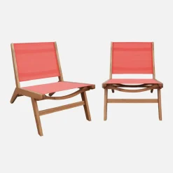 Set of 2 easy chairs acacia wood and textilene
