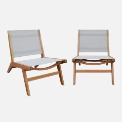 Set of 2 easy chairs acacia wood and textilene