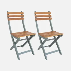 Set of 2 folding acacia garden chairs