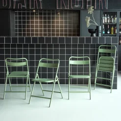 Set of 4 folding steel garden chairs