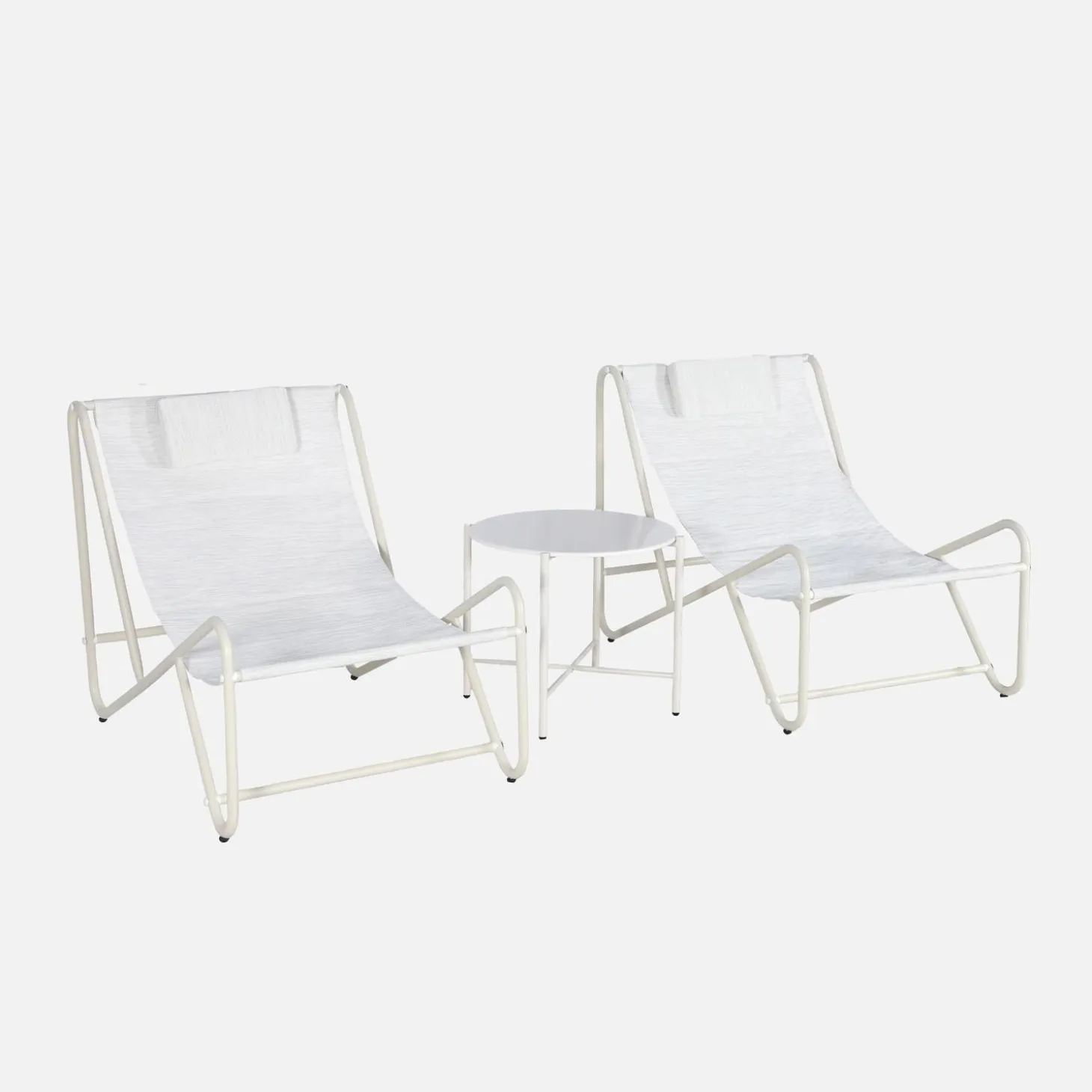 Set of 2 garden lounge chairs with round steel table