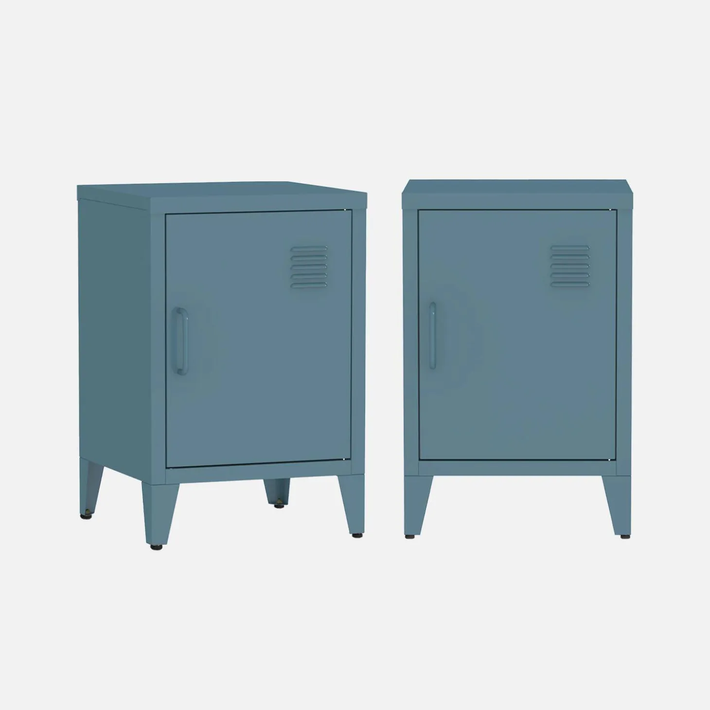 Set of 2 industrial bedside tables, 1 door