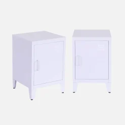 Set of 2 industrial bedside tables, 1 door