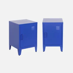 Set of 2 industrial bedside tables, 1 door