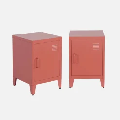 Set of 2 industrial bedside tables, 1 door