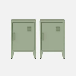 Set of 2 industrial bedside tables, 1 door