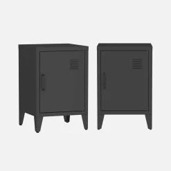 Set of 2 industrial bedside tables, 1 door