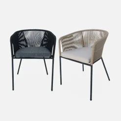 Set of 4 metal and rope garden chairs