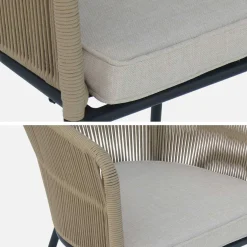 Set of 4 metal and rope garden chairs