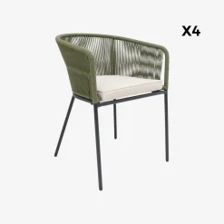 Set of 4 metal and rope garden chairs