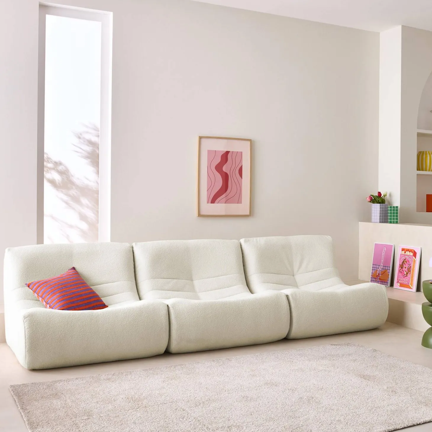 Set of 3 modular armchairs in boucle fabric