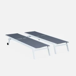 Set of 2 multi-position aluminium sun loungers with wheels