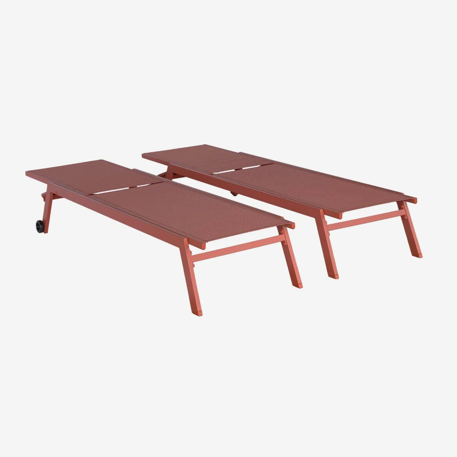 Set of 2 multi-position aluminium sun loungers with wheels