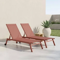 Set of 2 multi-position aluminium sun loungers with wheels