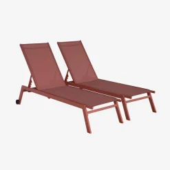 Set of 2 multi-position aluminium sun loungers with wheels