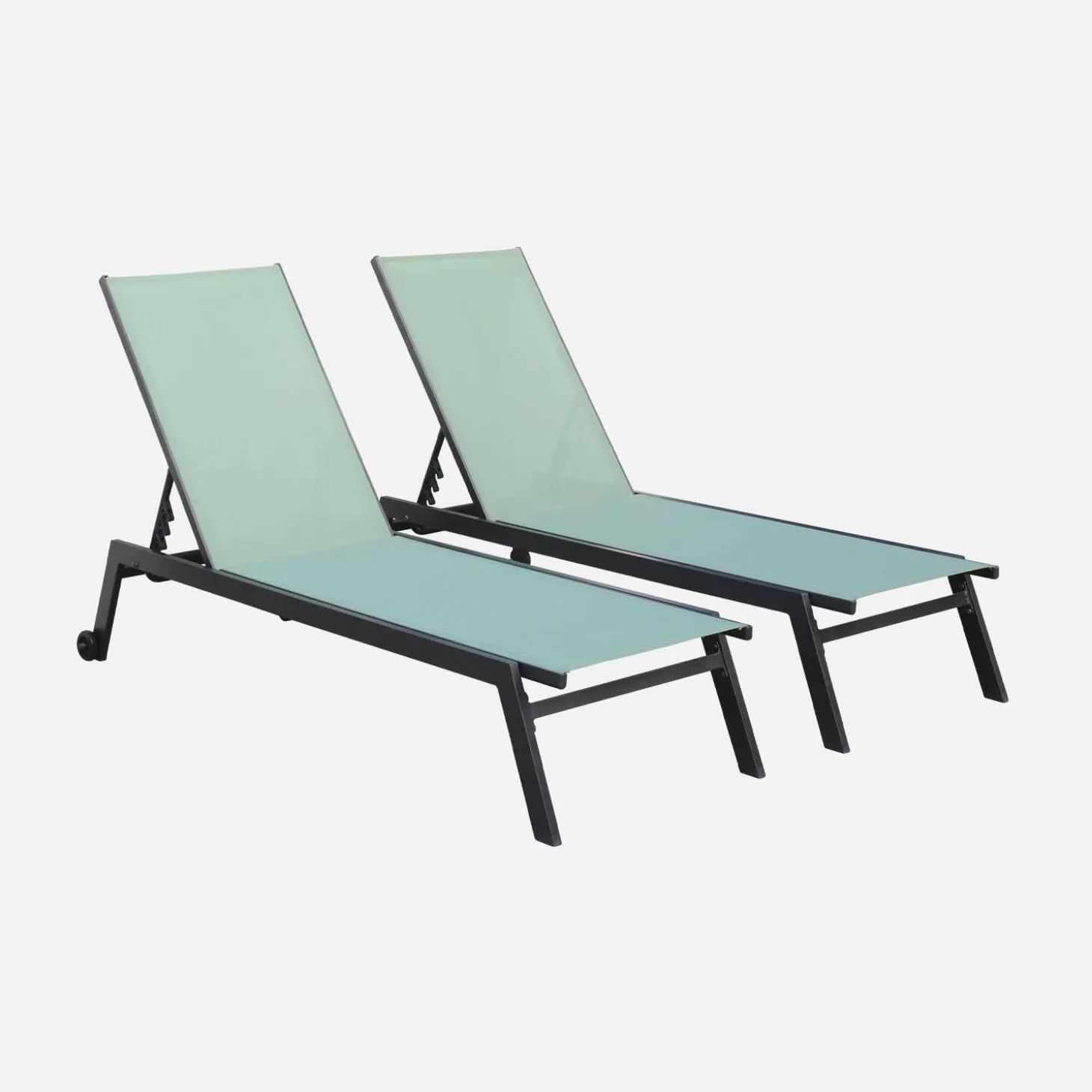Set of 2 multi-position aluminium sun loungers with wheels