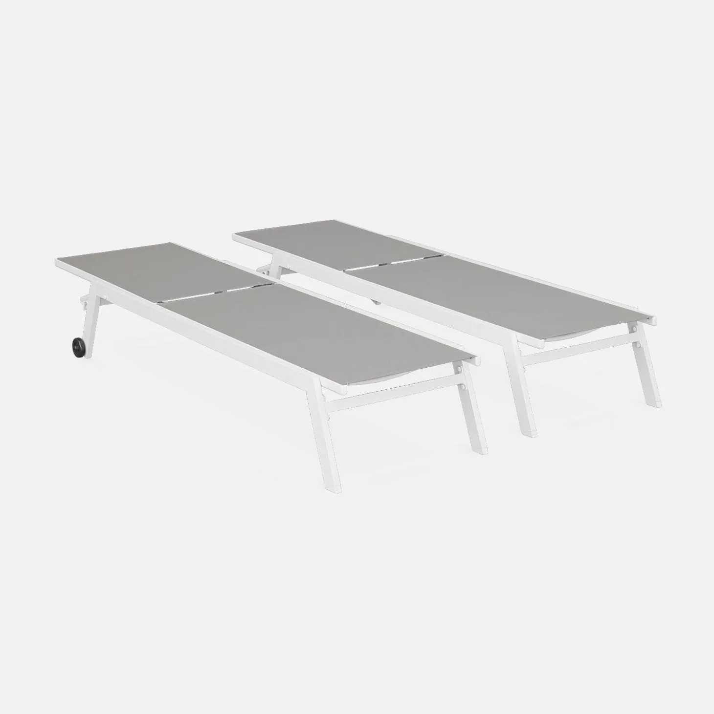 Set of 2 multi-position aluminium sun loungers with wheels
